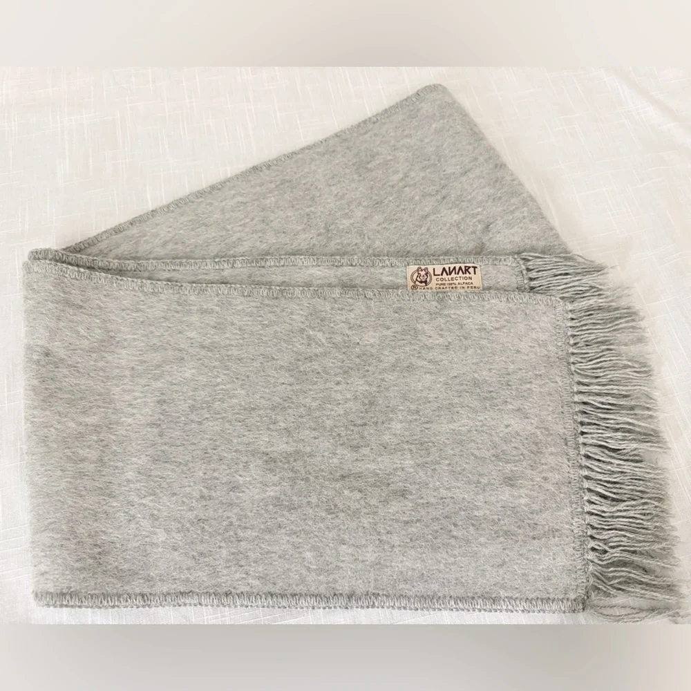 LANART collection Gray Fringed Hand Crafted Pure 100% ALPACA‎ Scarf